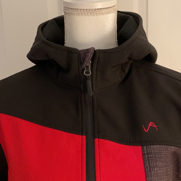 Vertical ‘9 SZ XL (18-20) Women’s Zip Front Lightweight Black/Red Hooded Jacket - Picture 2 of 14